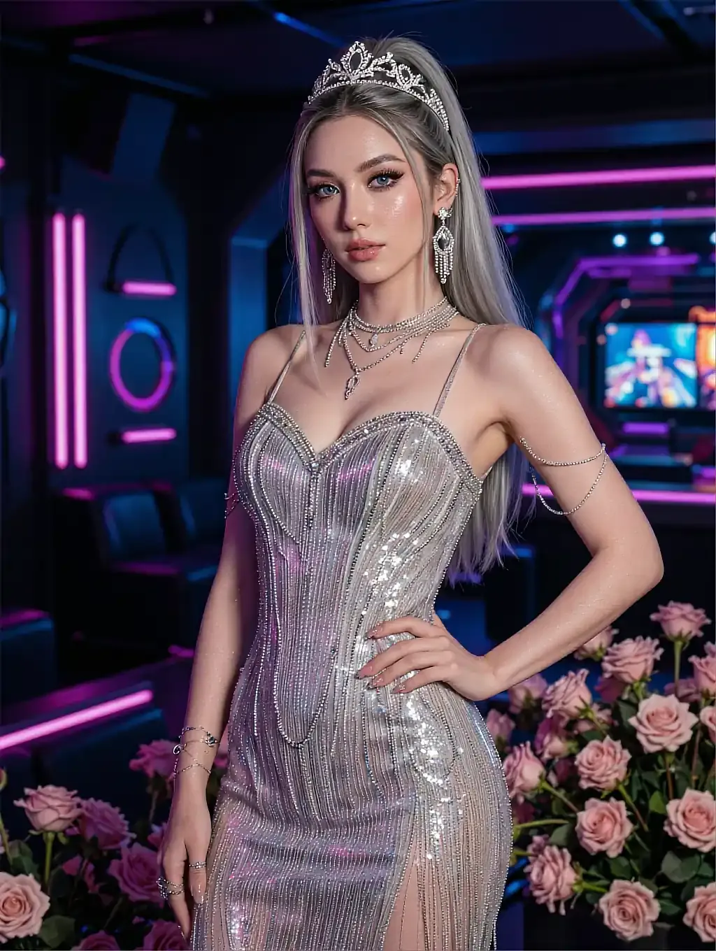 Fictional AI character in a light knit sweater in soft daylight